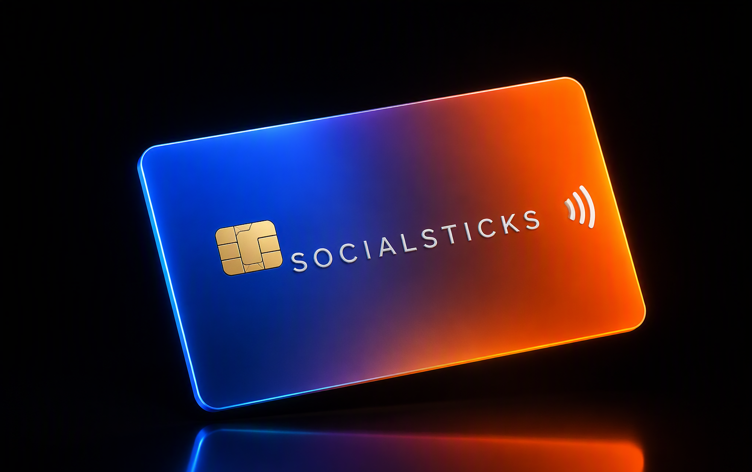 Carte de visite NFC Socialsticks bleu-orange avec puce et symbole sans contact