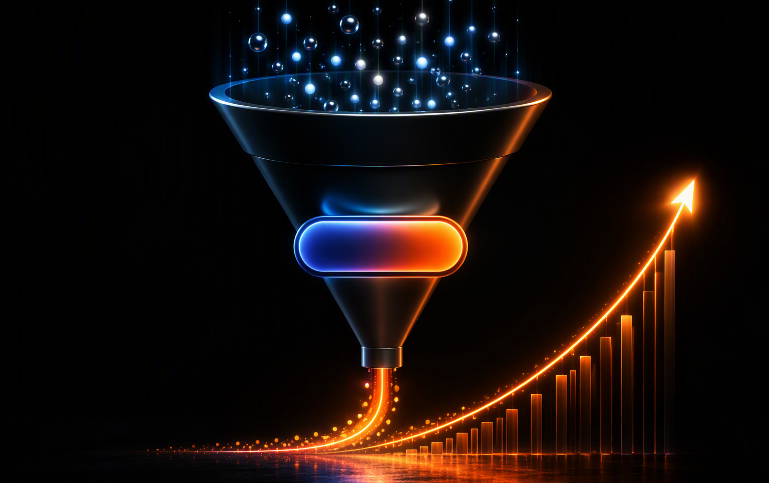 Entonnoir de conversion lumineux avec courbe de revenus ascendante