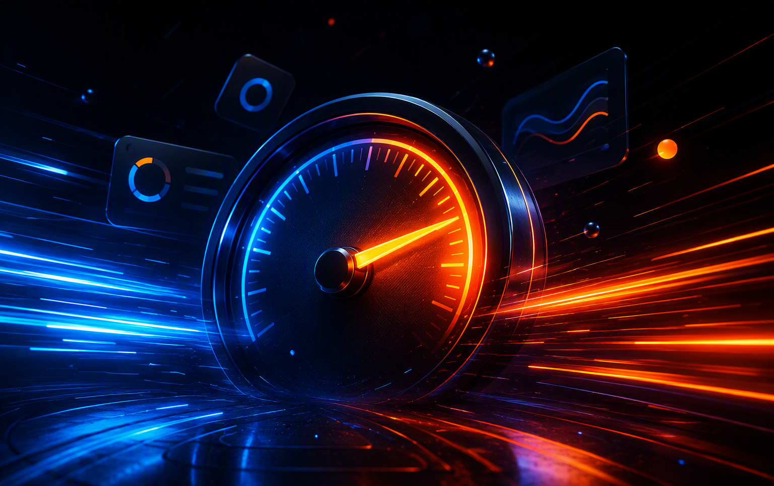 Compteur de vitesse futuriste lumineux bleu et orange