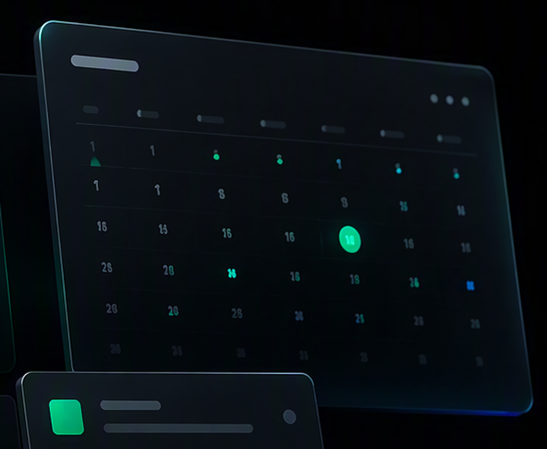 Interface de planning d'équipe en mode sombre avec calendrier